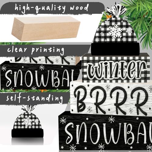 4 Pcs Christmas Decorations Indoor - Wooden Snowball Table Decoration for Home - Christmas Centerpiece For Table - Winter Tiered Tray Decor Rustic Farmhouse Xmas Gift for Home Kitchen Mantel - Image 3
