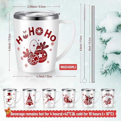 6 Pcs Christmas Coffee Mugs 16 Oz Stainless Steel Insulated Tumbler - Image 3