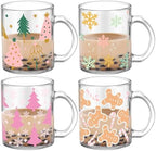 Tioncy 4 Pcs Christmas Coffee Mugs 12 oz Christmas Glass Cups with Handle by Tioncy