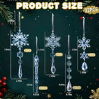 Crystal Christmas Tree Ornaments, Blue Acrylic Snowflake & Icicle, 32pcs - Image 3