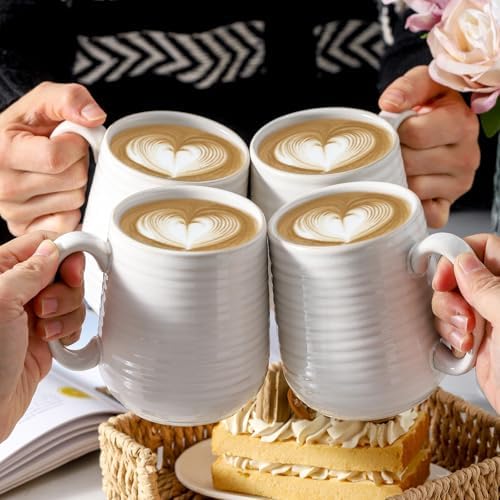 HASENSE Coffee Mugs, 15oz Clay-Infused White Ceramic Coffee Cups Set of 4 - Image 7