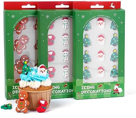 Edible Christmas Cake Decorations, Edible Gingerbread Men, Christmas Tree Candy, Santa Claus Icing Decorations, Socks, Snowman for Gingerbread House, Cupcakes, Cake, Cookies, and Cakecicles by Milovin