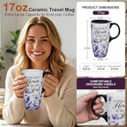 Topadorn 17oz Ceramic Travel Mug with Lid, Butterfly Floral Coffee Mug - Image 4