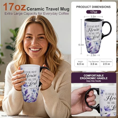 Topadorn 17oz Ceramic Travel Mug with Lid, Butterfly Floral Coffee Mug - Image 4