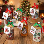 Vesici 6 Set Christmas Glasses Cups 16 oz Xmas Drink Cup with Lid Straw and Stopper Can Shaped Beer Tumbler Xmas Appreciation Gifts with Cards and Bow for Women Birthday Party Favor(Elegant Christmas) - Image 6