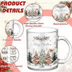 Tioncy 4 Pcs Christmas Glass Coffee Mugs 12 oz Clear Holiday Cups - Image 3