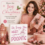 Christmas Bathroom Decor, Funny Pink Christmas Decorations, Bow Snowman Bathroom Table Decoration He Sees You When You're Pooping Wooden Box Sign, Home Shelf Desk Decor for Toilet 5x5 Inches - Image 6