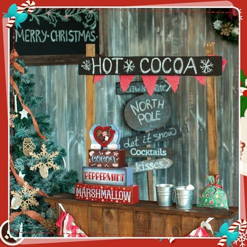 Moucuny 4 Pcs Hot Cocoa Wooden Signs Winter Christmas Farmhouse Decor - Image 6