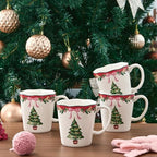 Bico Ribbon Christmas Scalloped Ceramic Mug Set of 4, Christmas Coffee Mugs, 15oz Holiday Cups for Tea, Cocoa, or Hot Drinks, Microwave & Dishwasher Safe - Image 4