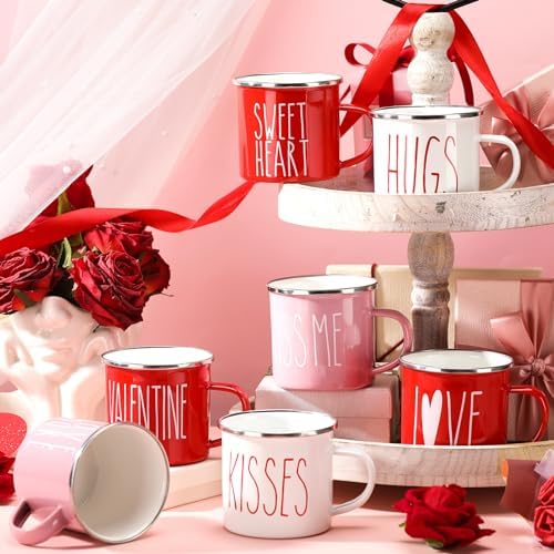 Mumufy 9 Pcs Valentine's Day Coffee Mugs 12 oz Valentine's Day Enamel Mug Romantic Coffee Mug Outdoor Camper Mug Kiss Love Sign Camping Tea Cup for Valentine's Day Party Campfire - Image 5