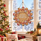 Gingerbread Christmas Decorations Merry Christmas Wreath Wooden Sign - Image 6