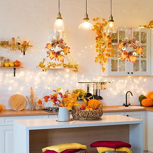 Syhood 2 Pcs 9 Inch Small Fall Wreath for Cabinet Mini Fall Wreath - Image 4