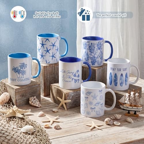 Didaey 6 Pcs Coastal Coffee Mugs, Blue Starfish Ceramic 12 oz Summer - Image 4