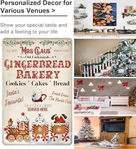 Artlunar Vintage Christmas Decor Gifts Rustic Christmas Mrs Claus Old Fashioned Gingerbread Bakery Tin Sign for Home Farmhouse Kicthen Cafe Bar Wall Decor 8 x 12 inches (3245) - Image 3
