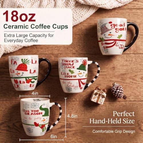 Topadorn 18 oz Christmas Mugs Set of 4, Ceramic Coffee Cups with Snowman & Christmas Hat Design - Gift for Family and Friends, Ideal for Holiday Party, Hot Chocolate, Tea - Image 3