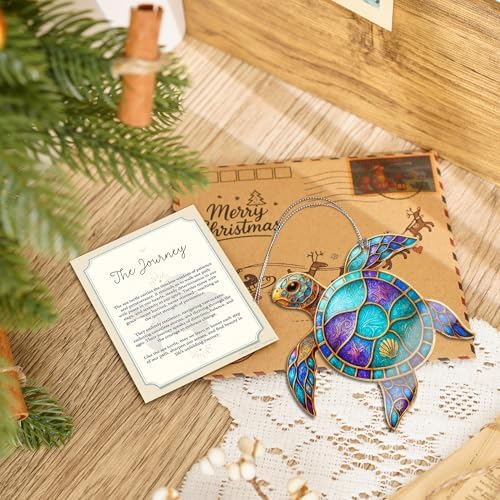 Sea Turtle Gifts for Women, Sea Turtle Christmas Ornaments Decoration, Suncatcher Ornament with Story Card, Beach Ornaments for Tree, Sea Lover Gift, Birthday Gift for Mom - Image 2