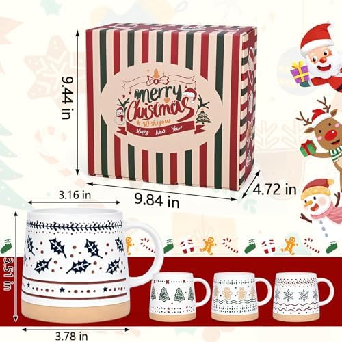 Homlouue Christmas Mugs Set of 4, Merry Christmas Mugs, Holiday Mug, Holiday Coffee Mugs, Xmas Gifts for Friends Family Coworker, 14 Oz - Image 7