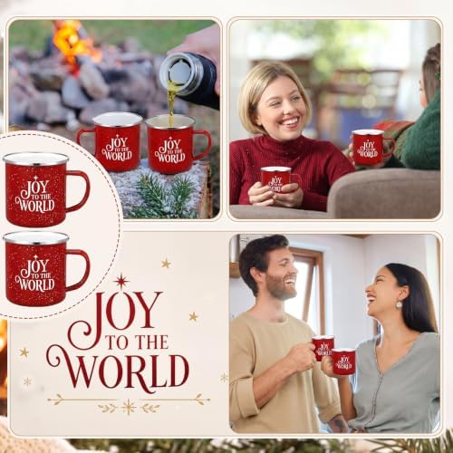Willinglong 2 Pcs Joy to The World Christmas Mugs Gift 12 oz Enamel Cup - Image 6