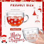 Sliner Set of 6 Christmas Glass Coffee Mugs with Handle, 16 oz Clear Irish Coffee Mugs Footed Irish Glasses Christmas Glasses Winter Holiday Cups for Beverages Latte Hot Chocolate(Snowflake) - Image 3