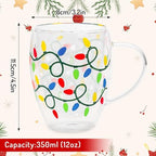 JarThenaAMCS Christmas Double Wall Glass Coffee Mugs 12Oz Colorful Xmas Light Bulb Insulated Glasses Clear Espresso Cups with Handle for Winter Holiday Supplies, Set of 2 - Image 2