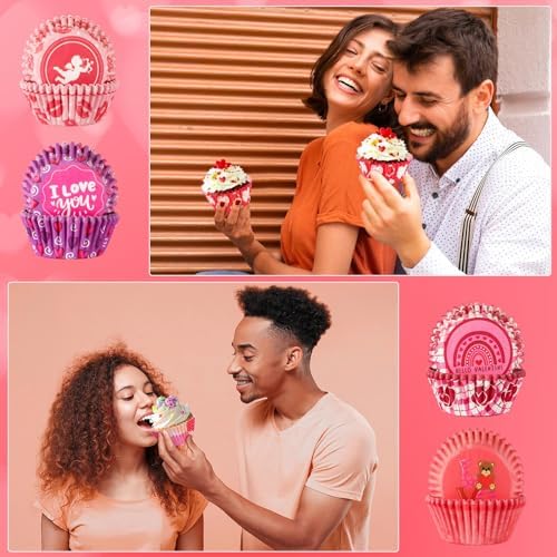 SANNIX 450pcs Valentine's Day Cupcake Liners, Red Pink Love Baking Cups Cupcake Wrappers Paper Wraps Muffin Liners for Valentines Day Wedding Birthday Party Candy Cake Decorations Supplies - Image 4