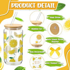 Vesici 6 Set Lemon Glass Cups 16 oz Summer Drinking Tumbler with Lid Straw and Stopper Can Shaped Beer Iced Coffee Cup Appreciation Gifts with Cards and Bow for Summer Party Favor Decorations - Image 3