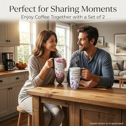 Topadorn 17oz Ceramic Travel Mugs Set of 2 with Lids, Floral Designs - Image 4