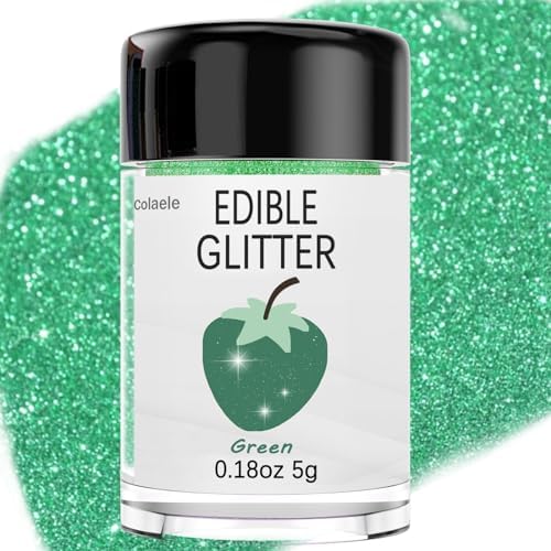 Green Edible Glitter Glimmer Powder for Cakes Drinks - Colaele 5 grams Food Grade Luster Dust Metallic Food Decorating Sprinkle Disco Brew Dust for St. Patrick Decorations Wine Beverage Dessert, Vegan by Enjoyyourcolorfullife