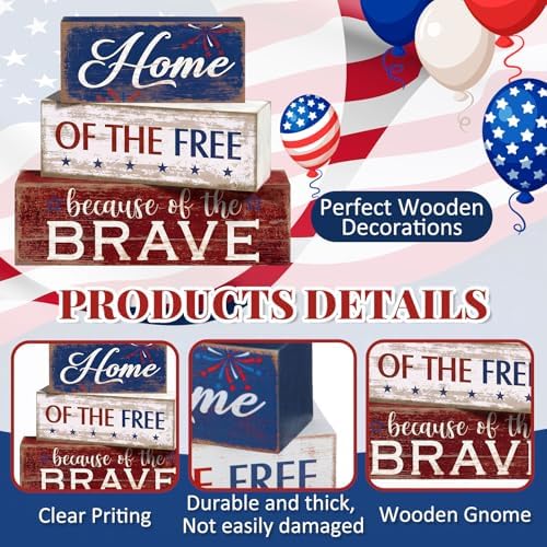 Moucuny 4 Pcs 4th of July Patriotic Table Decorations Wooden Signs - Image 3