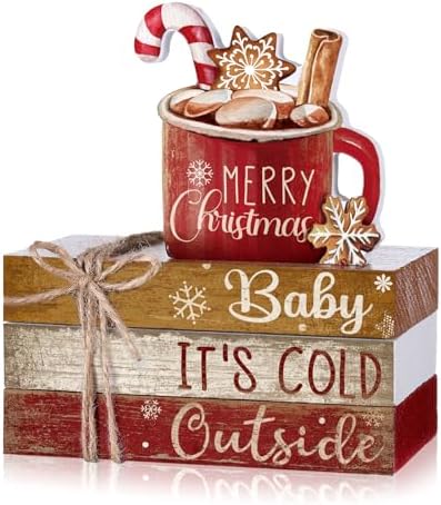4 Pcs Christmas Table Decorations Indoor, Hot Cocoa Wood Sign by Anglechic