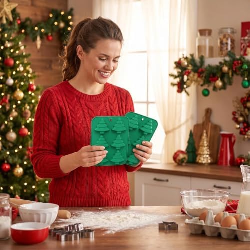 12 Cavity Christmas Tree Silicone Molds - 2Pcs Christmas Chocolate Molds for Cake Candy Chocolate, Gummy,Jelly,Soap,Ice Cube,Cookies - Image 7