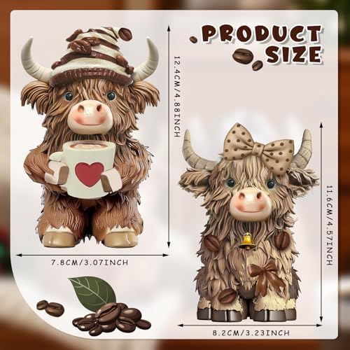 2 Pack Resin Highland Cow Figurine Gifts, Coffee Theme Decor - Image 3
