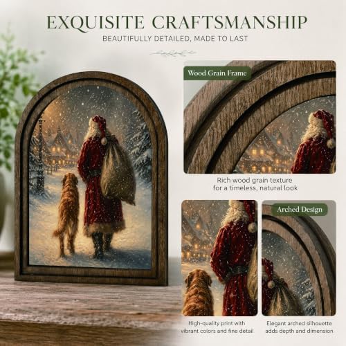 Santa and Dog Arched Table Sign, Rustic Christmas Farmhouse Decor - Image 4