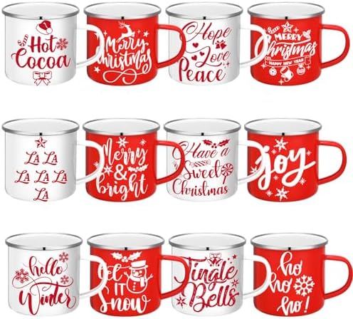 12 Pcs Christmas Coffee Mug Bulk Winter Holiday Enamel Mugs with Quotes 12 oz Seasonal Merry Christmas Hot Cocoa Mugs White Red Cups Funny Novelty Coffee Mugs for Xmas Coffee Tea Women Coworkers Gift by Mumufy