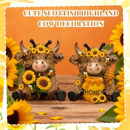 2 Pack Bee Highland Cow Figurine Decor, Bee Deor for Home - Image 5