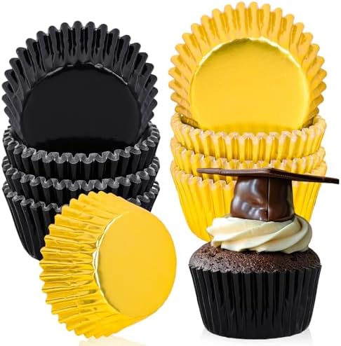 JarThenaAMCS 200Pcs Black Gold Foil Cupcake Liners Graduation Foil Metallic Baking Cups Cupcake Wrappers Muffin Liners for 2026 Class New Year Holiday Party Supplies by JarThenaAMCS