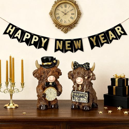 2 Pcs Happy New Year Highland Cow Figurines Decor, New Year Gifts - Image 6