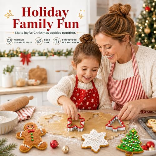Crethinkaty 3 PCS Christmas Cookie Cutter Set,Gingerbread Man,Snowflake,Christmas Tree Shape with Soft PVC Edge Xmas Cookie Cutters for Baking - Image 5