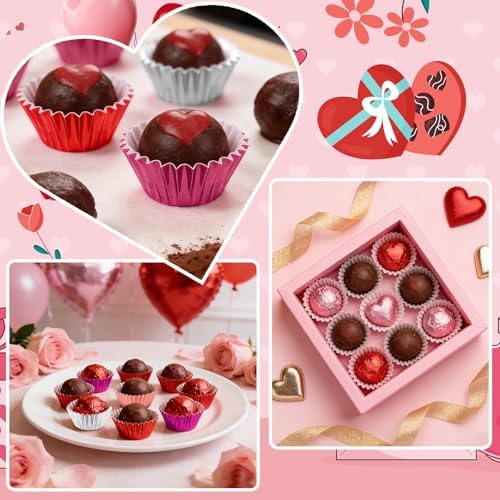 400Pcs Valentine's Day Mini Foil Cupcake Liners Red Pink Silver - Image 6