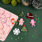 3PCS Christmas Silicone Cookie Molds, Xmas Chocolate Molds Holiday Gummy Candy Butter Mold Wax Melt Mold Christmas Tree Gingerbread Snowman Snowflakes Socks Bells Santa Hat Baking Mold (Xmas-Pink-B) - Image 3