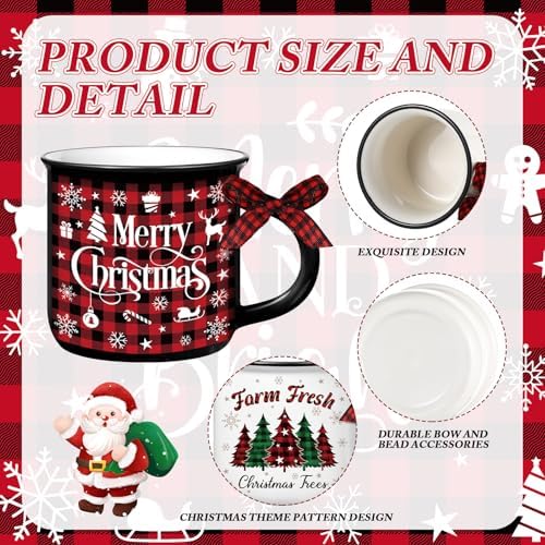 6 Pcs Christmas Mini Coffee Mugs Gifts with Plaid Ribbons Red Black Plaid Xmas Tree Truck 5 oz Christmas Ceramic Cups for Tiered Tray Decor Holiday Party Bar Kitchen Decorations - Image 3