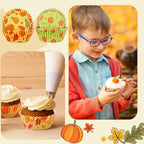 SANNIX 450pcs Fall Cupcake Liners, Pumpkin Maple Leaf Cake Baking Cups - Image 3
