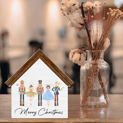 Nutcracker Christmas Decor, Merry Christmas House Shaped Wooden Sign - Image 5