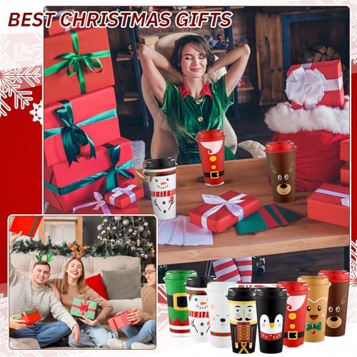 SiliFine 16 Pcs Christmas Coffee Cups with Lids 16 oz Reusable Travel Mugs - Image 5
