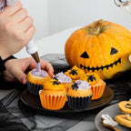 JarThenaAMCS 200Pcs Halloween Cupcake Liners Black Orange Foil Metallic Baking Cups Muffin Wrappers for Halloween Party Supplies - Image 5