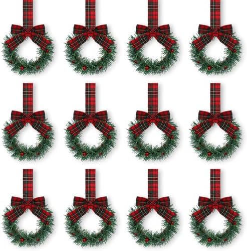 Retrowavy 12 Pcs Small Christmas Kitchen Cabinet Wreaths with Ribbon by Retrowavy