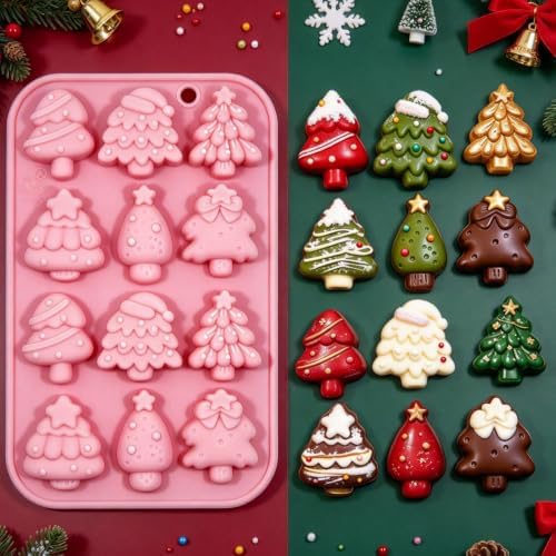 3 Pack Christmas Silicone Baking Mold, Christmas Tree Holiday Silicone Molds Soap Candy Molds for Chocolate Jello Snowman Gingerbread Snowflakes Socks Bells Santa Baking Mold (Xmas-Pink) - Image 7