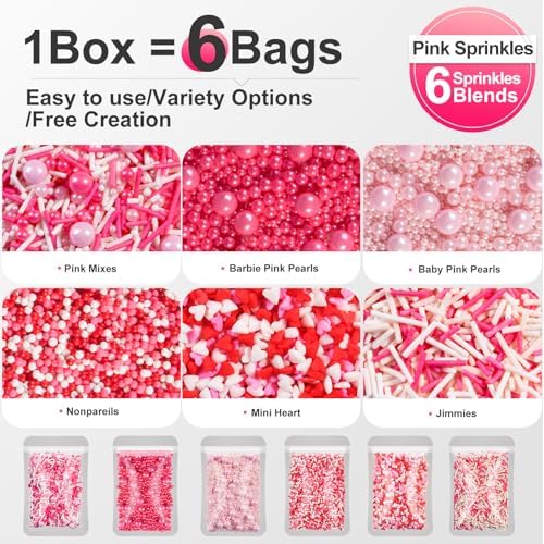 Pink Sprinkles, Red and Pink Heart Sprinkles Mix for Cakes, Cupcakes, 180g - Image 3