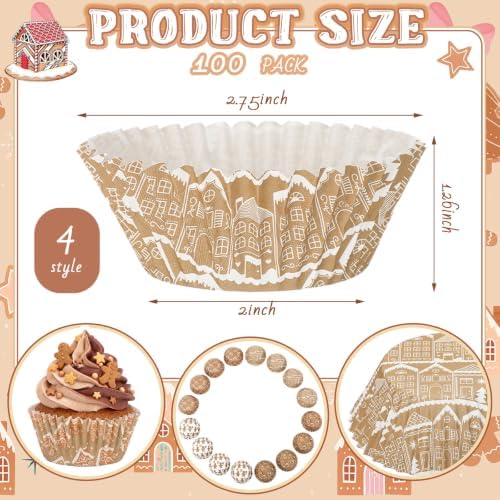 Yungyan 400 Pcs Gingerbread Cupcake Liners, Christmas Baking Supply, Classic - Image 2