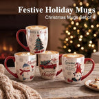 Topadorn 18 oz Christmas Ceramic Coffee Mugs with Handle, Tea Cup Set of 4 - Image 3